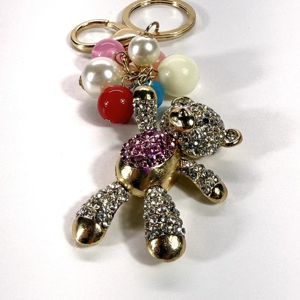 Adorable New Bling Pink Bear Keyring‎ Floating W Multicolor Vibrant Ballon's !!!
